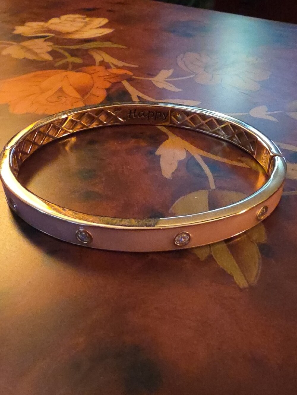 Diamonique Affirmation Bezel Stone CZ Enamel Bangle Bracelet